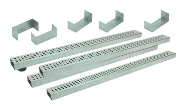 Entwässerungsrinnen Edelstahl superflach Rost Quadratlochung SET Typ 4, System 35/80